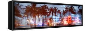 Instants of Series - Buildings Lit Up at Dusk - Ocean Drive - Miami Beach-Philippe Hugonnard-Framed Stretched Canvas