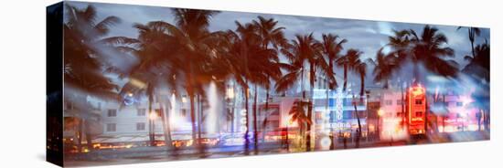 Instants of Series - Buildings Lit Up at Dusk - Ocean Drive - Miami Beach-Philippe Hugonnard-Stretched Canvas