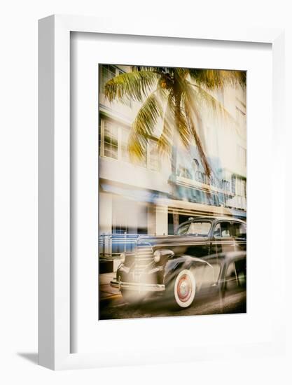 Instants of Series - Classic Antique Car of Art Deco District - Ocean Drive - Miami Beach-Philippe Hugonnard-Framed Photographic Print