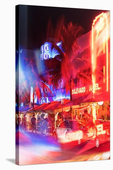 Instants of Series - Colorful Street Life at Night - Ocean Drive - Miami-Philippe Hugonnard-Stretched Canvas