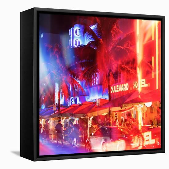 Instants of Series - Colorful Street Life at Night - Ocean Drive - Miami-Philippe Hugonnard-Framed Stretched Canvas