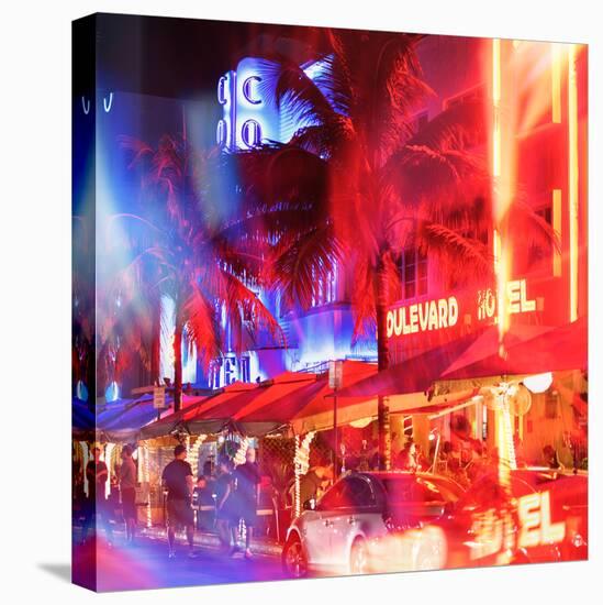 Instants of Series - Colorful Street Life at Night - Ocean Drive - Miami-Philippe Hugonnard-Stretched Canvas