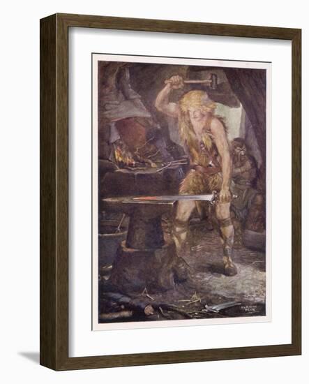 Instructed by Mime Siegfried Forges the Magic Sword Notung-Norman Price-Framed Art Print