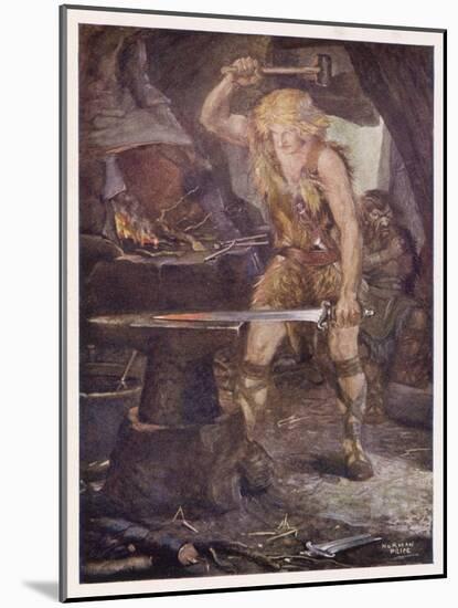 Instructed by Mime Siegfried Forges the Magic Sword Notung-Norman Price-Mounted Art Print