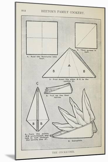 Instructions For Folding a Serviette Into 'The Cockscomb' Shape-Isabella Beeton-Mounted Giclee Print