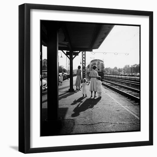 Insurance Broker Charles Hoffman's Wife Bringing Children to Train Station to Wait for His Arrival-Nina Leen-Framed Photographic Print