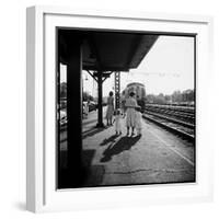 Insurance Broker Charles Hoffman's Wife Bringing Children to Train Station to Wait for His Arrival-Nina Leen-Framed Photographic Print