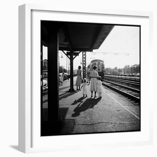 Insurance Broker Charles Hoffman's Wife Bringing Children to Train Station to Wait for His Arrival-Nina Leen-Framed Photographic Print