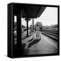 Insurance Broker Charles Hoffman's Wife Bringing Children to Train Station to Wait for His Arrival-Nina Leen-Framed Stretched Canvas