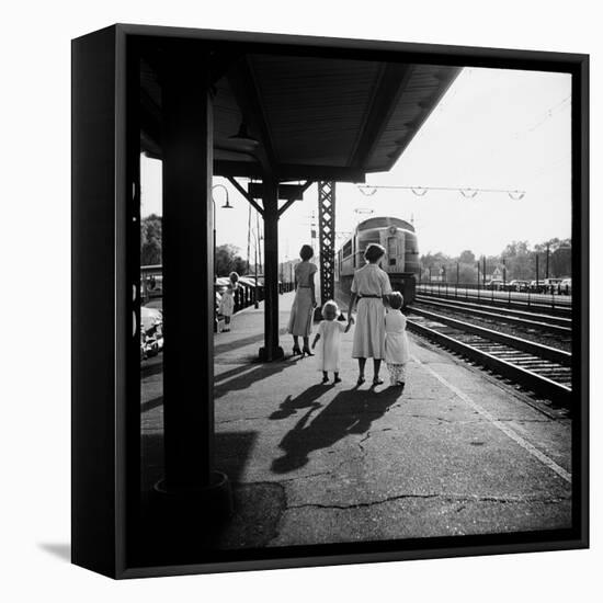 Insurance Broker Charles Hoffman's Wife Bringing Children to Train Station to Wait for His Arrival-Nina Leen-Framed Stretched Canvas