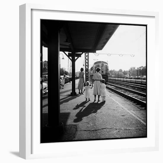 Insurance Broker Charles Hoffman's Wife Bringing Children to Train Station to Wait for His Arrival-Nina Leen-Framed Photographic Print