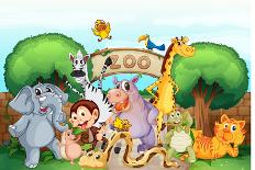 Illustration of a Zoo and the Animals in a Beautiful Nature-interactimages-Photographic Print
