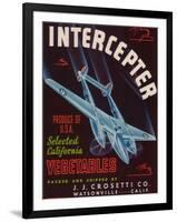 Intercepter Vegetable Label - Watsonville, CA-Lantern Press-Framed Art Print