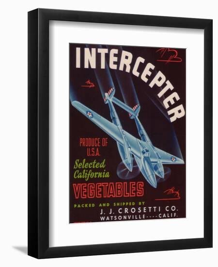 Intercepter Vegetable Label - Watsonville, CA-Lantern Press-Framed Art Print