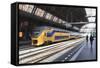 Intercity Train in a Platform at Central Station, Amsterdam, Netherlands, Europe-Amanda Hall-Framed Stretched Canvas