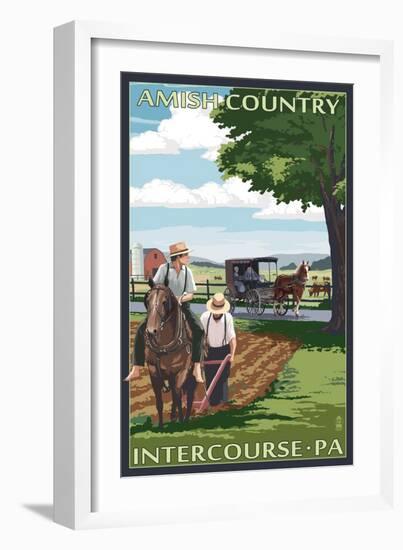 Intercourse, Pennsylvania - Amish Farmers and Buggy-Lantern Press-Framed Art Print