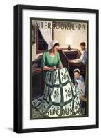 Intercourse, Pennsylvania - Amish Quilting Scene-Lantern Press-Framed Art Print