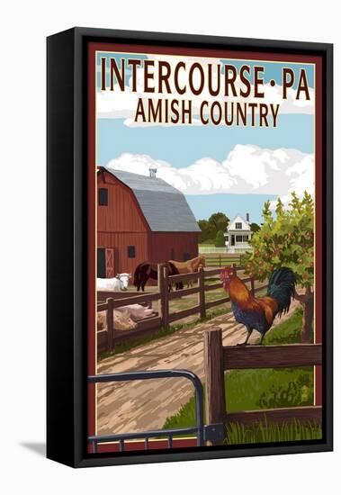 Intercourse, Pennsylvania - Barnyard Scene-Lantern Press-Framed Stretched Canvas