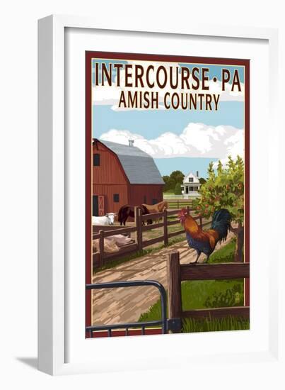 Intercourse, Pennsylvania - Barnyard Scene-Lantern Press-Framed Art Print
