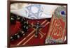 Interfaith symbols of Bible, crucifix, Kippah, Allah monogram and Mala-Godong-Framed Photographic Print