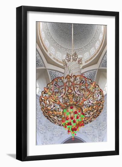 Interior Architectural Detail and Chandeliers of Prayer Hall in the Sheikh Zayed Mosque-Cahir Davitt-Framed Photographic Print