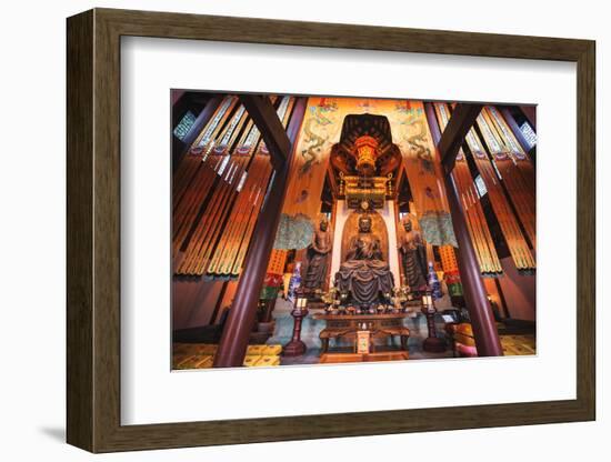 Interior Architecture and Ru Lai Buddha Statue at Lingyin Monastery in Hangzhou, Zhejiang, China-Andreas Brandl-Framed Photographic Print