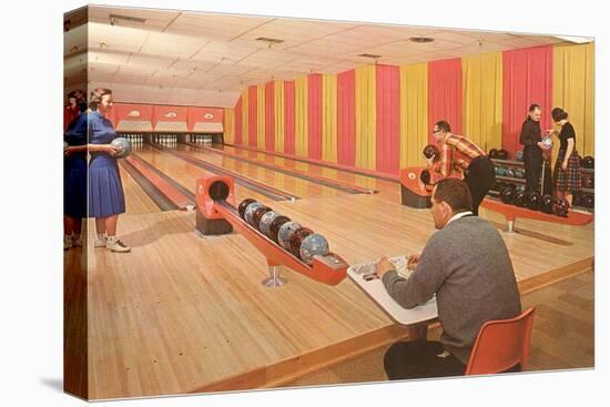 Interior, Bowling Alley, Retro-null-Stretched Canvas