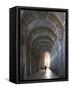 Interior North Nave Aisle with Priest Walking Away, Vezelay Abbey, UNESCO World Heritage Site, Veze-Nick Servian-Framed Stretched Canvas