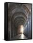 Interior North Nave Aisle with Priest Walking Away, Vezelay Abbey, UNESCO World Heritage Site, Veze-Nick Servian-Framed Stretched Canvas