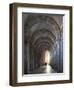 Interior North Nave Aisle with Priest Walking Away, Vezelay Abbey, UNESCO World Heritage Site, Veze-Nick Servian-Framed Photographic Print