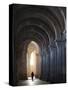 Interior North Nave Aisle with Priest Walking Away, Vezelay Abbey, UNESCO World Heritage Site, Veze-Nick Servian-Stretched Canvas