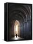 Interior North Nave Aisle with Priest Walking Away, Vezelay Abbey, UNESCO World Heritage Site, Veze-Nick Servian-Framed Stretched Canvas