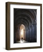 Interior North Nave Aisle with Priest Walking Away, Vezelay Abbey, UNESCO World Heritage Site, Veze-Nick Servian-Framed Photographic Print