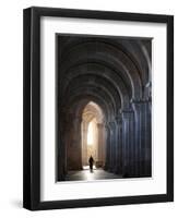 Interior North Nave Aisle with Priest Walking Away, Vezelay Abbey, UNESCO World Heritage Site, Veze-Nick Servian-Framed Photographic Print