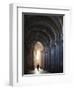 Interior North Nave Aisle with Priest Walking Away, Vezelay Abbey, UNESCO World Heritage Site, Veze-Nick Servian-Framed Photographic Print