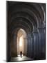 Interior North Nave Aisle with Priest Walking Away, Vezelay Abbey, UNESCO World Heritage Site, Veze-Nick Servian-Mounted Photographic Print