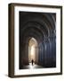 Interior North Nave Aisle with Priest Walking Away, Vezelay Abbey, UNESCO World Heritage Site, Veze-Nick Servian-Framed Photographic Print