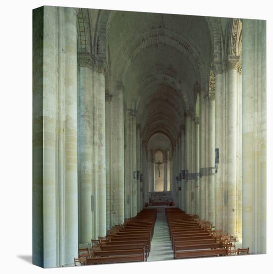 Interior of 12th Century Romanesque Church, Cunault in Anjou, Pays De La Loire, France-Tony Gervis-Stretched Canvas