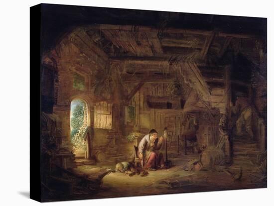 Interior of a Barn with an Old Woman at a Distaff-Isack van Ostade-Stretched Canvas