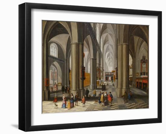 Interior of a Cathedral with Figures, 1640-1660 (Oil on Panel)-Pieter the Elder Neefs-Framed Giclee Print