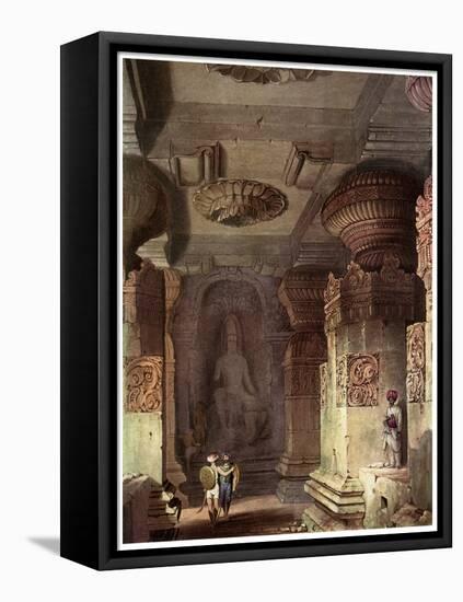 Interior of a Cave Temple, Ellora, Maharashtra, India, 19th Century-David Roberts-Framed Stretched Canvas