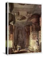 Interior of a Cave Temple, Ellora, Maharashtra, India, 19th Century-David Roberts-Stretched Canvas
