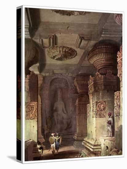 Interior of a Cave Temple, Ellora, Maharashtra, India, 19th Century-David Roberts-Stretched Canvas