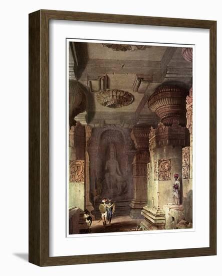 Interior of a Cave Temple, Ellora, Maharashtra, India, 19th Century-David Roberts-Framed Giclee Print