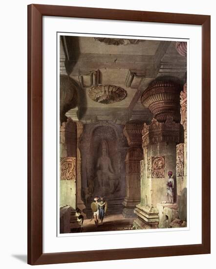 Interior of a Cave Temple, Ellora, Maharashtra, India, 19th Century-David Roberts-Framed Giclee Print