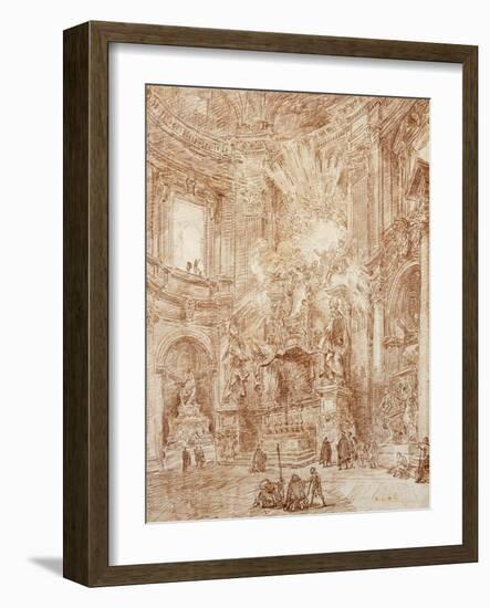 Interior of a Church (Red Chalk on Paper)-Hubert Robert-Framed Giclee Print