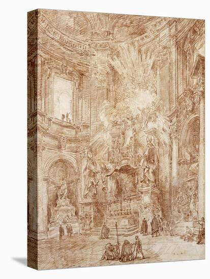Interior of a Church (Red Chalk on Paper)-Hubert Robert-Stretched Canvas
