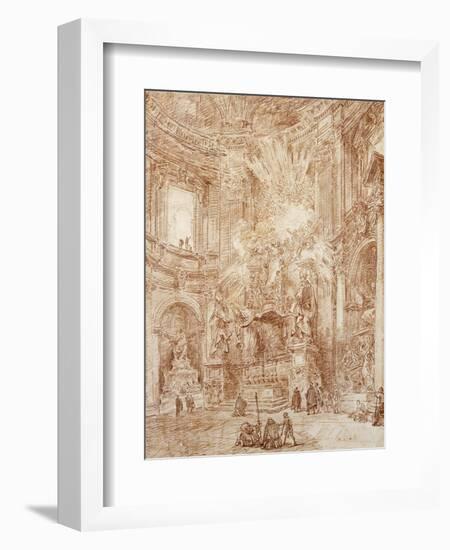 Interior of a Church (Red Chalk on Paper)-Hubert Robert-Framed Giclee Print