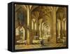 Interior of a Gothic Style Church with Three Naves-Hendrik The Younger Steenwyck-Framed Stretched Canvas