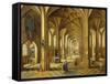 Interior of a Gothic Style Church with Three Naves-Hendrik The Younger Steenwyck-Framed Stretched Canvas